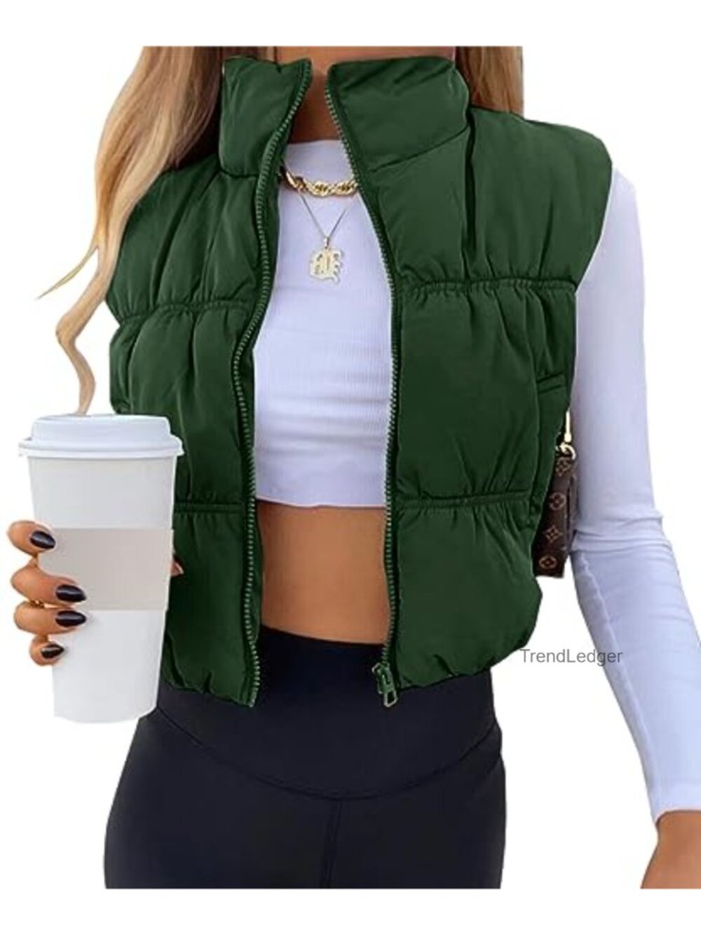 Sleeveless Crop Puffer Vest Zip Up Padded Outerwear